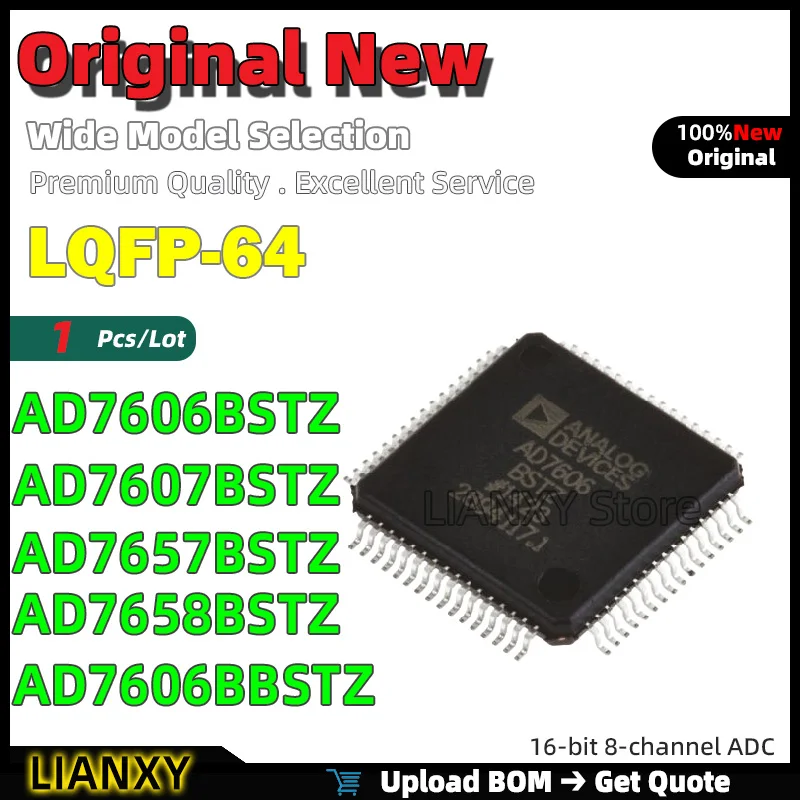 1pcs LQFP-64 AD7606BSTZ AD7607BSTZ AD7657BSTZ AD7658BSTZ AD7606BBSTZ 16-bit 8-channel ADC New Original