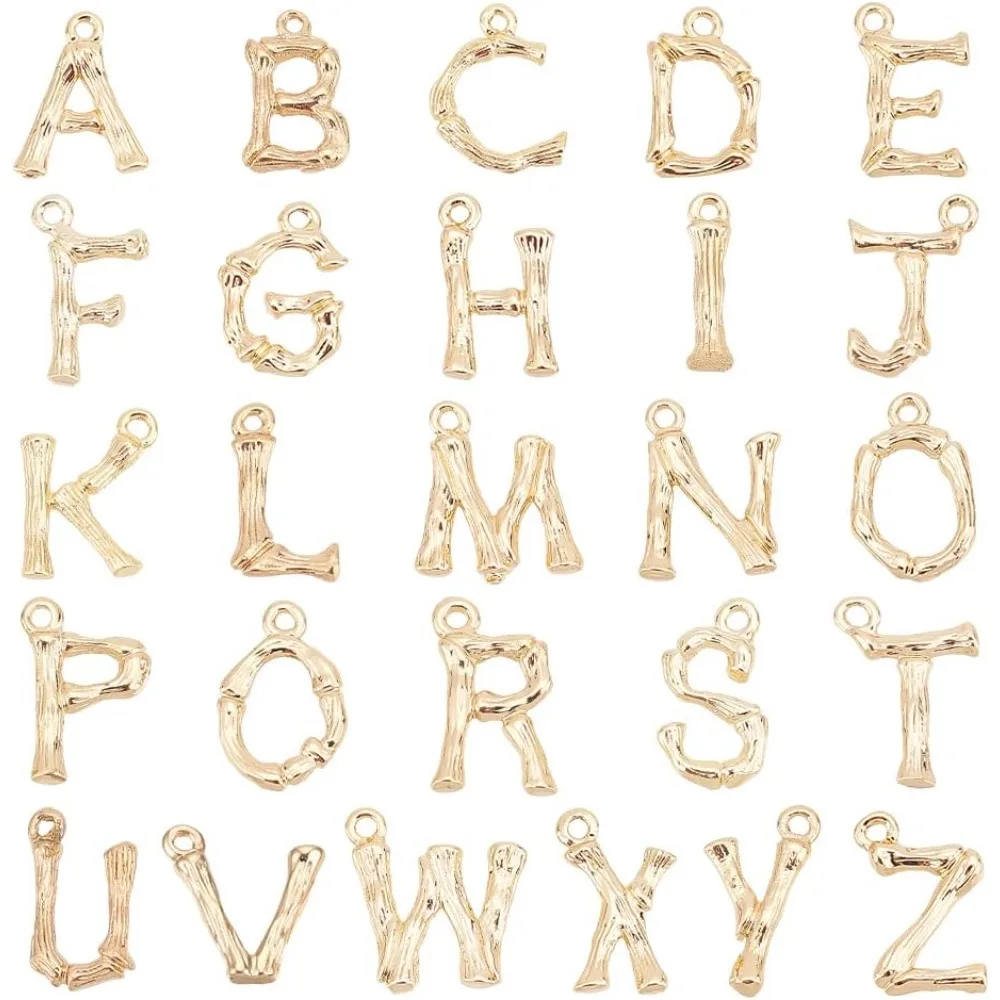 26pcs Alphabet Letter Charms 18K Gold Plated A~Z Pendants Initial Letter Charms Brass ABC Charm for Cup Jewelry Bracelet Earring