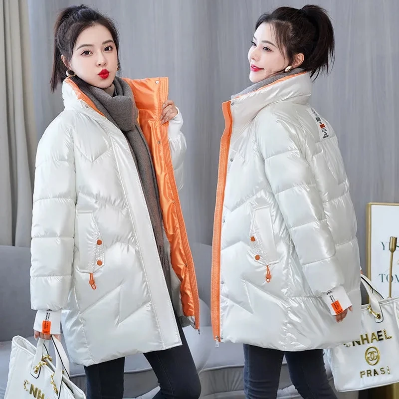 Parka Women 2024 New Winter Jacket Glossy Short Coat Cotton Padded Casual Parkas Jackets Thick Warm Female Overcoat Outwear