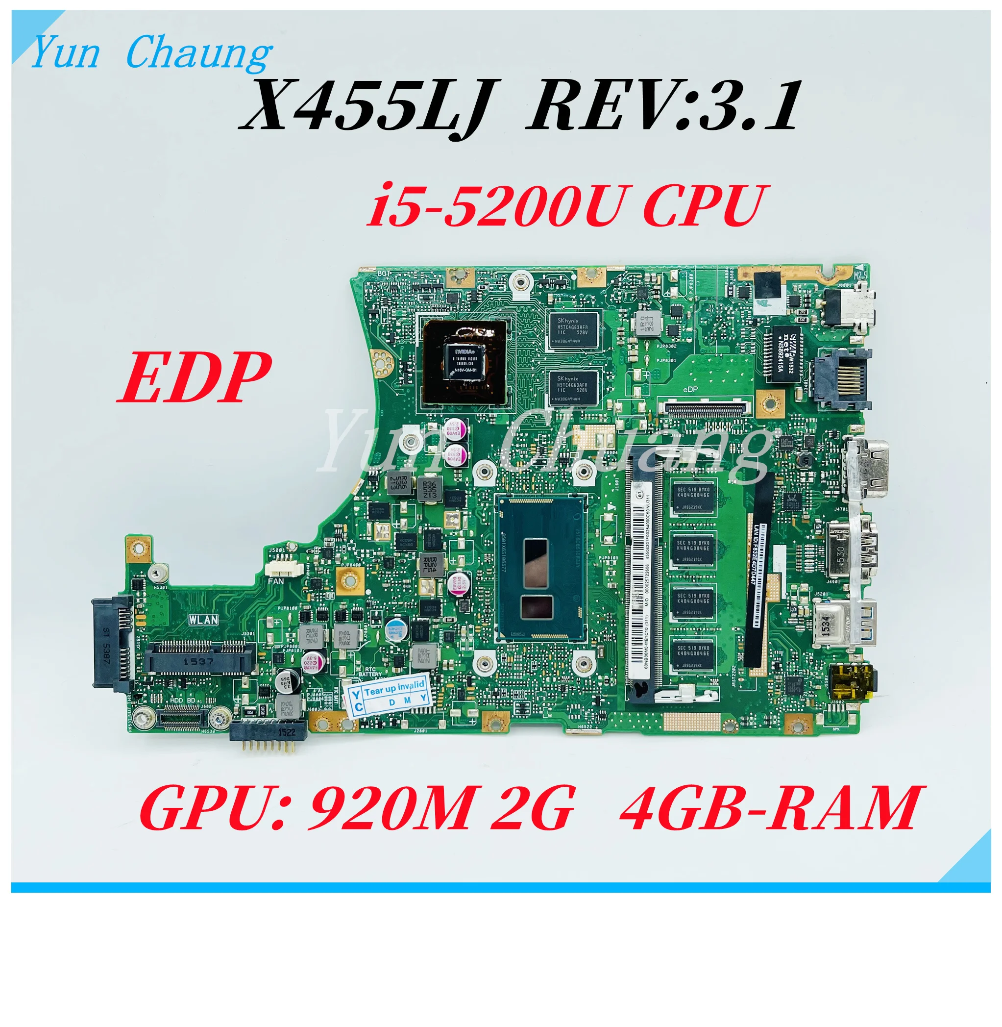 X455LJ Mainboard REV:3.1 For ASUS X455LJ X455LB X455LD A455L F455L K455L X455L Laptop Motherboard With i5-5200U GT920M 2G 4G-RAM