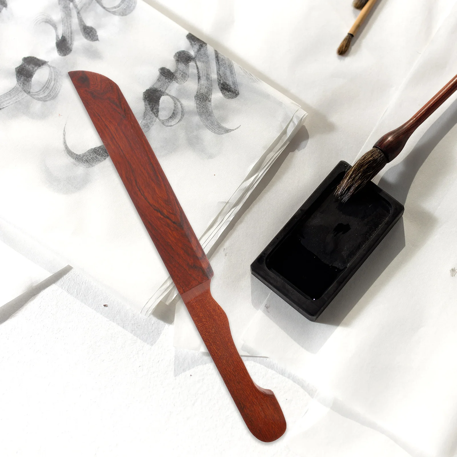 Chinese Style Wooden Paper Cutter Letter Opener Ergonomic Comfortable Rice Paper Cutter for Home Office Envelope Cutting