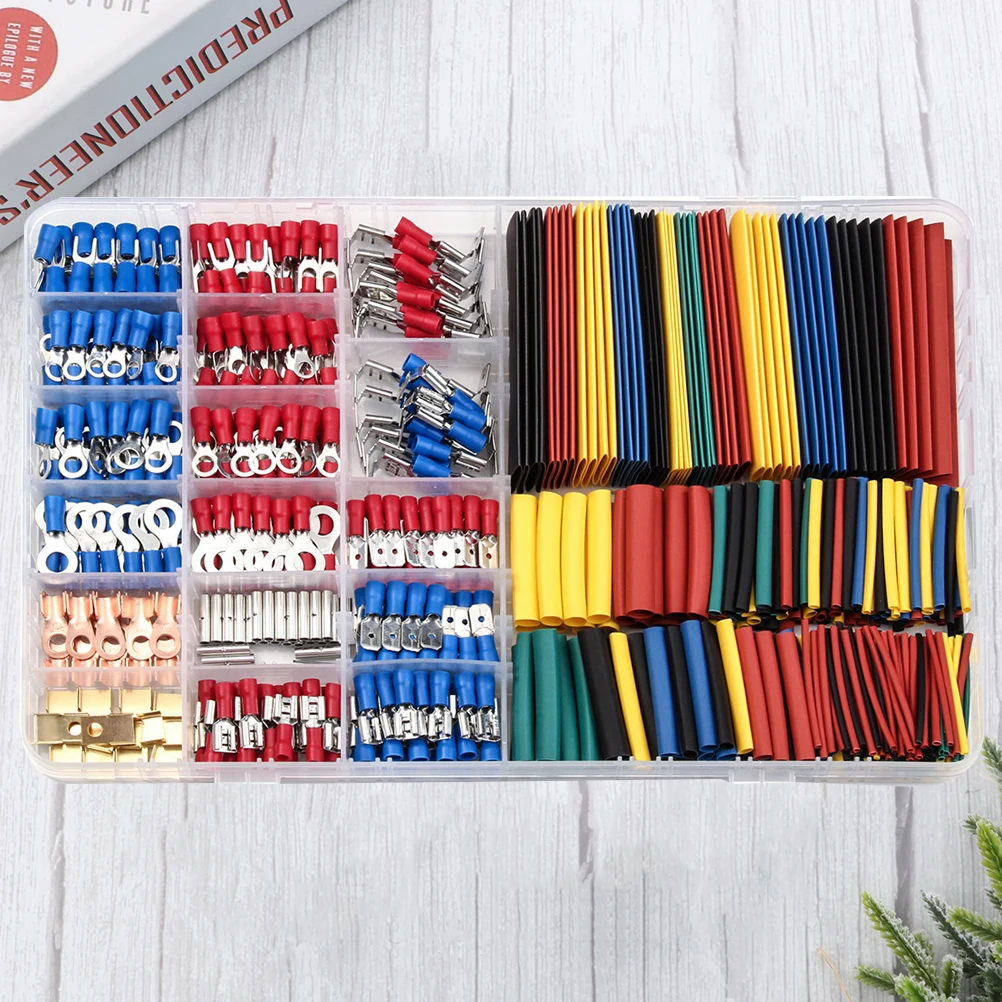 

350Pcs Professional Cold-Pressure Wiring Connection Terminals 328 Heat Shrink Tubes Compact Storage Case for Mechanics
