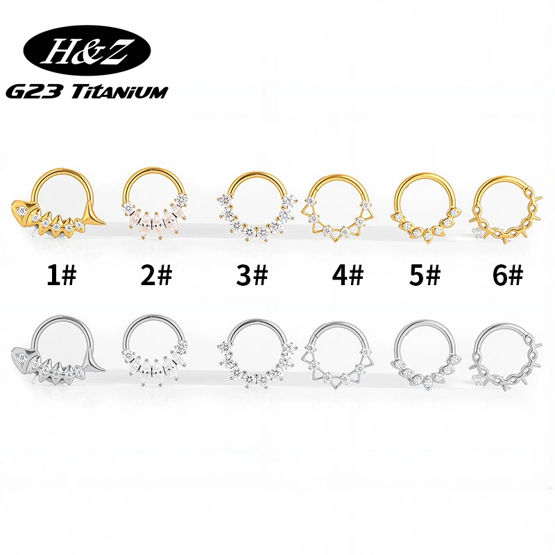 

1PC ASTM F136 G23 Titanium Nose Rings Septum Clicker Hinged Zircon Helix Conch Cartilage Daith Earrings Goth Piercing Jewelry
