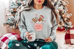 Sweat-shirt en pain d'épice pour femme, haut pull au cacao chaud, strass joyeux et lumineux, cuisson de Noël, rétro, café, vacances