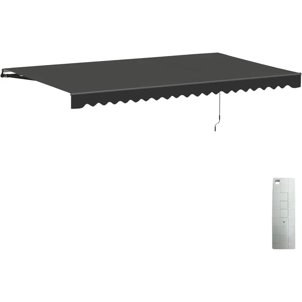 

20x10 eet Caribbean Style Electric Black e Awning, Remote Control Motorized & Manual Crank, Outdoor Shade with UV-Resistant abri