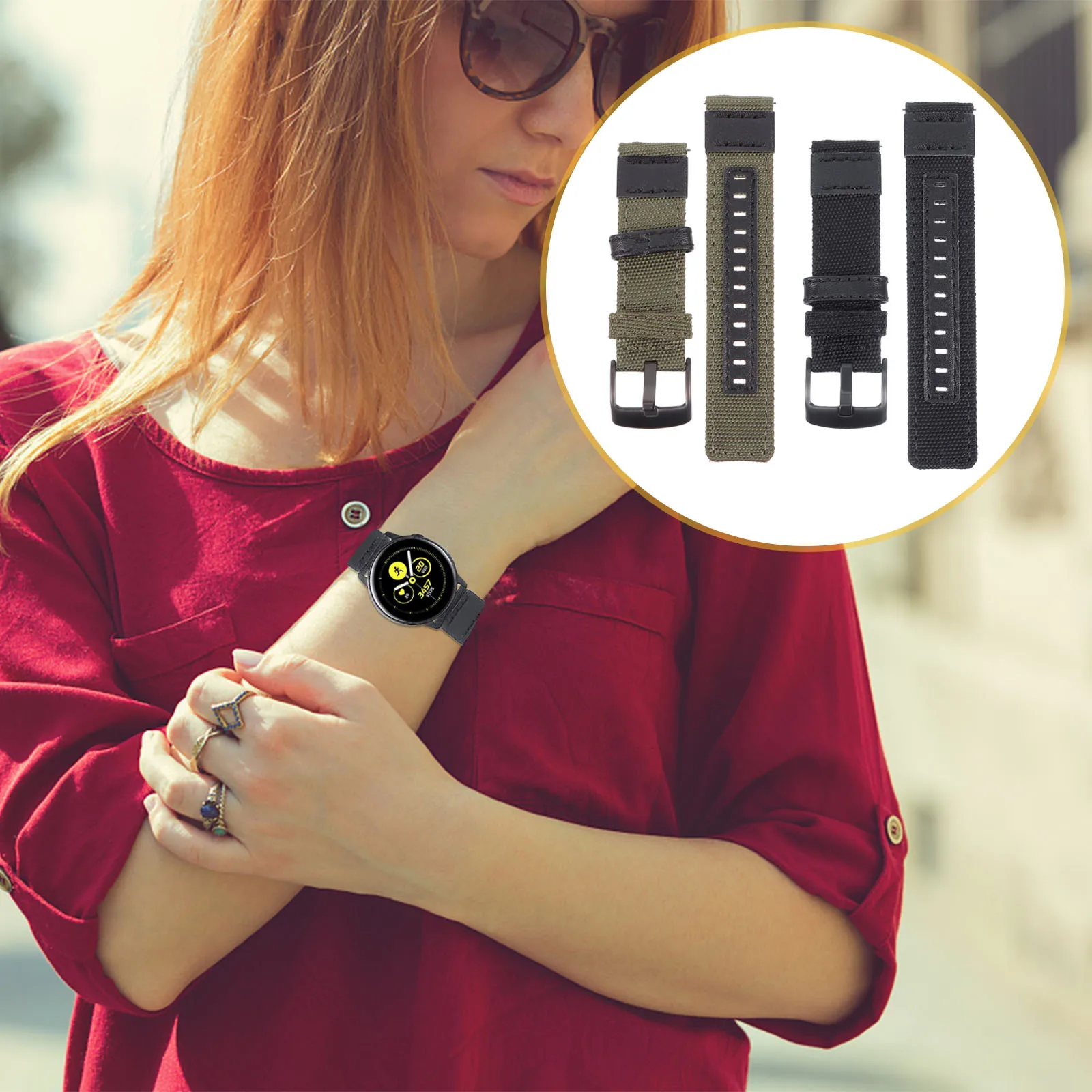 2 stuks Galaxy Watch S3 nylon polsbandjes sport- en vrijetijdsstijlen heren dames snelsluiting ontwerp langdurige riem