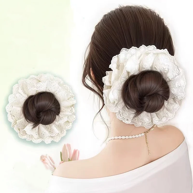 Синтетические женские эластичные ленты для волос, держатели для хвоста, кружевная повязка на голову, бутон цветка, аксессуары для волос, корейский стиль, артефакт для волос, сумка для парика