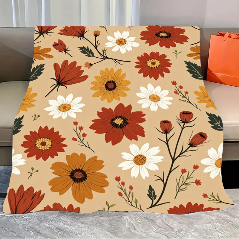 

1pc Flannel Blanket Autumn Floral Throw Blanket - Cozy Rustic Style for Home Decor