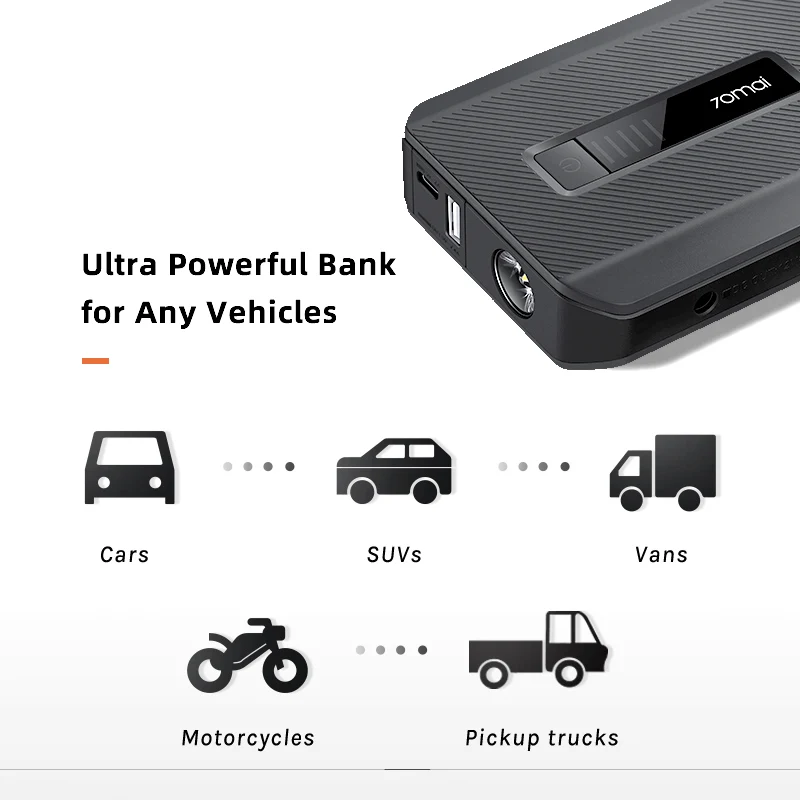 Novo 70mai jump starter max 18000mah 70mai carro jump starter 1000a power bank carro jumpstarter auto buster carro impulsionador de emergência