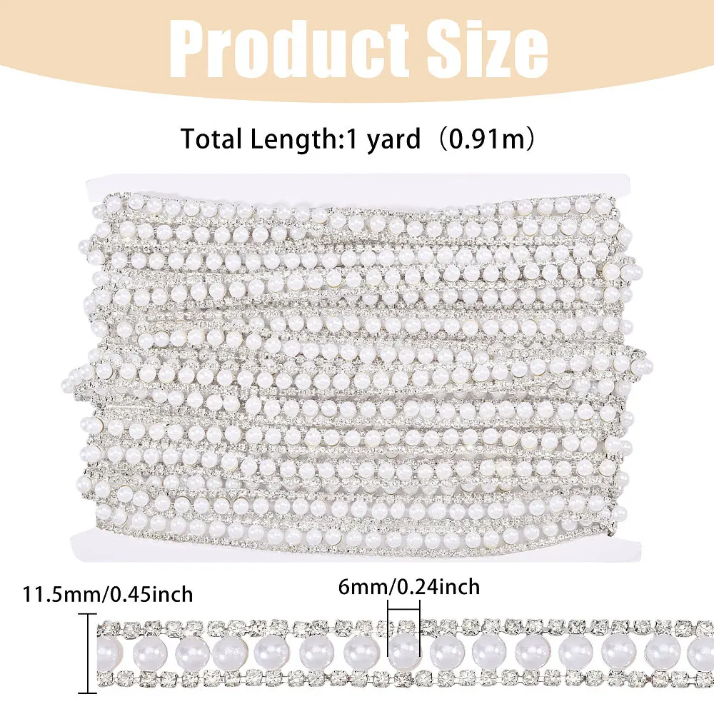 1Yard 1.15cm Wide Rhinestone Trim Applique Inlaid Pearl Chain Banding Beaded Chain Lace for Sewing Crafts Wedding Dress Clothing