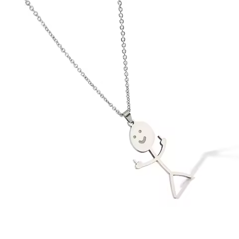 Funny Doodle Necklace Finger Middle Steampunk Jewelry Men Kpop Collares Stainless Steel Jewellery Necklace Personalized Pendants
