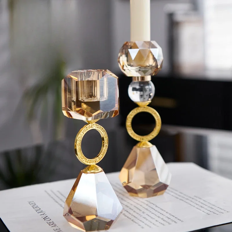 

Crystal Candlestick Simple Modern Champagne Ornaments Home Metal Aromatherapy Candle Holder Creative Atmosphere Photo Gift
