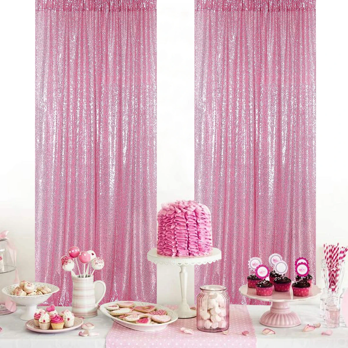 Tinta unita rosa rosso nero tenda di paillettes sfondo panno Happy Birthday Party Decor bambini Baby Shower forniture per feste di matrimonio