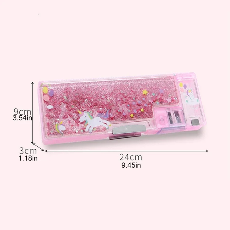 Pencil Case Unicorn Quicksand Pencil Cases Multifunctional Estojo Escolar Kawaii Plastic Pen Box Trousse School Stationery