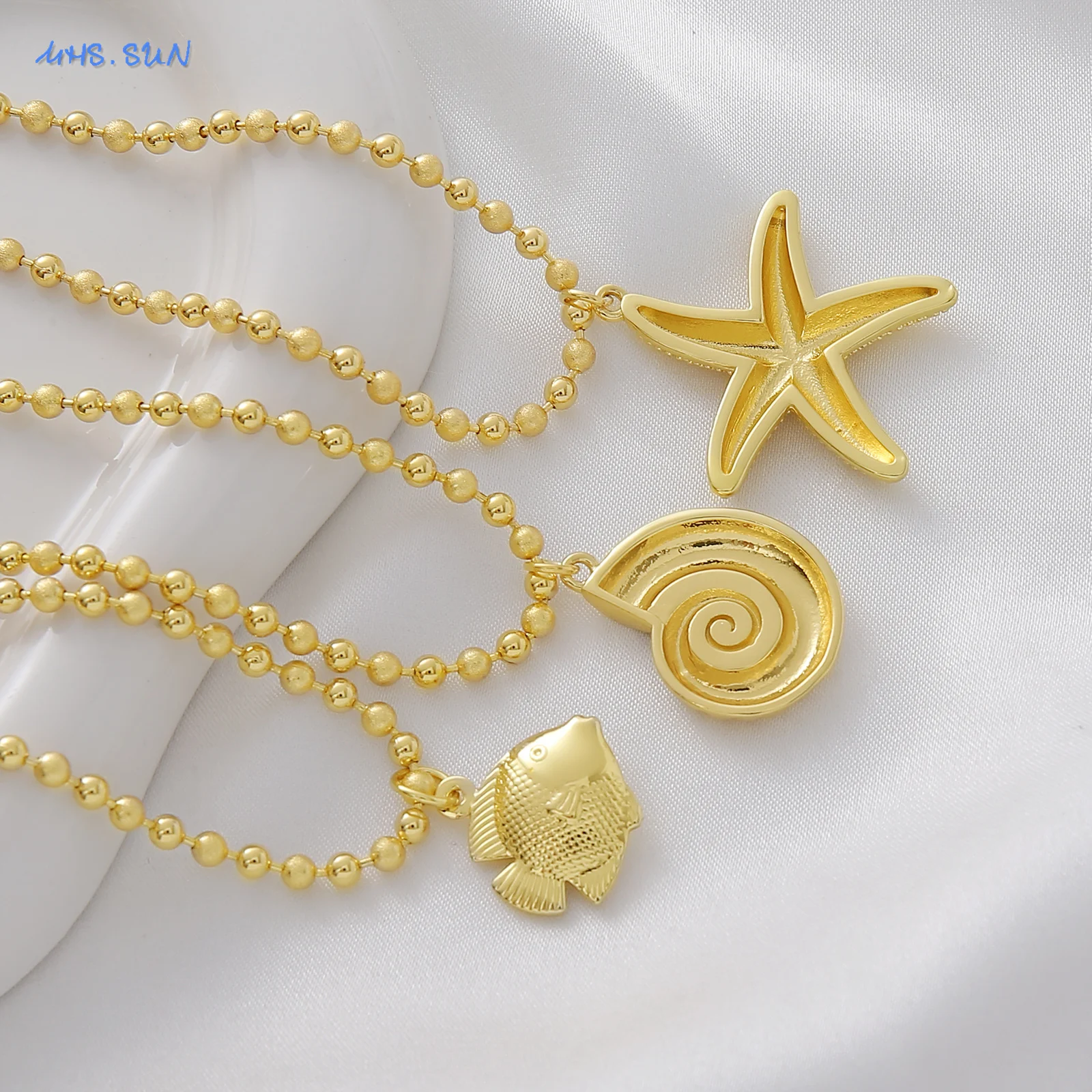 MHS.SUN الكلاسيكية نجم البحر/محارة/الأسماك قلادة القلائد بسيطة مطلية بالذهب مطرز سلسلة مجوهرات هدايا الصيف للرجال النساء