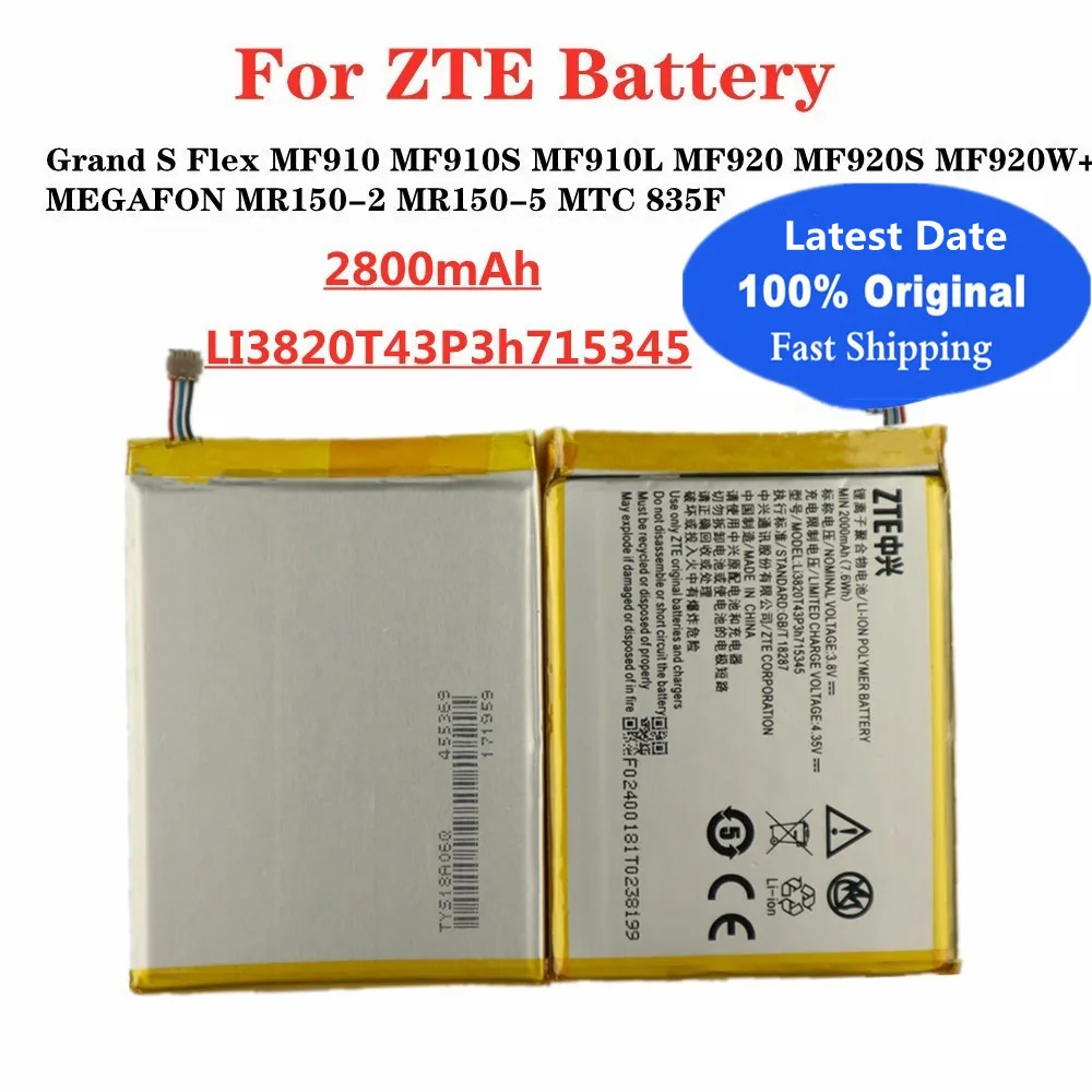 2800mAh LI3820T43P3h715345 Original Battery For ZTE Grand S Flex MF910 MF910S MF910L MF920 MF920S MF920W+ Router Battery