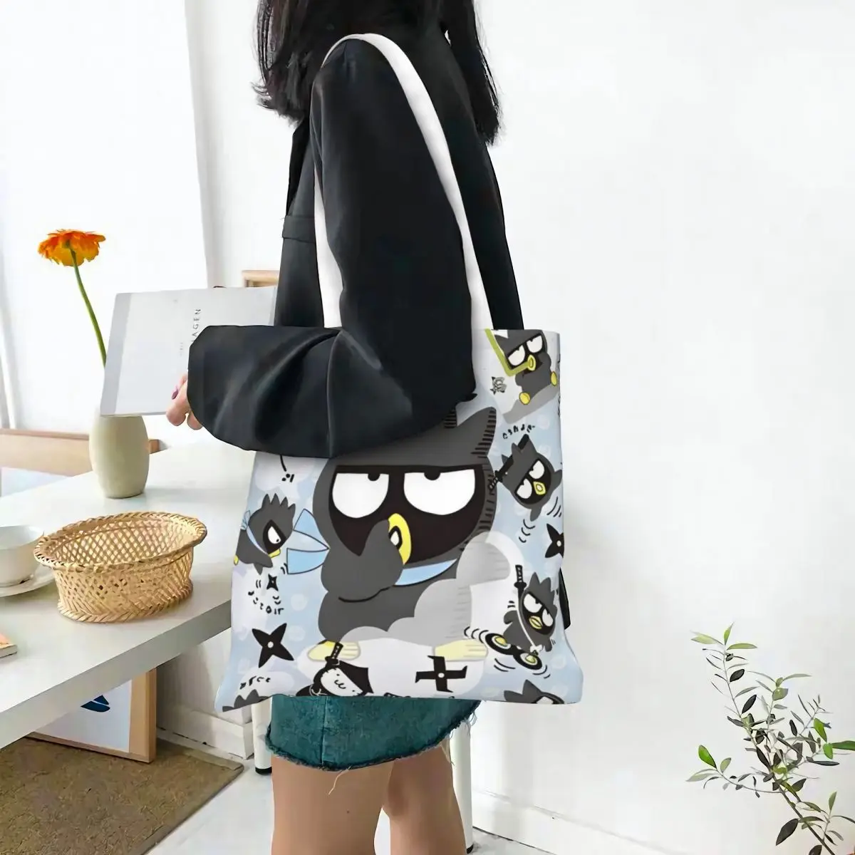 Badtz Maru Warrior Tote Bags Bolso de mujer Bolso de lona con dibujos universitarios Bolso de hombro Bolsa de comestibles reutilizable