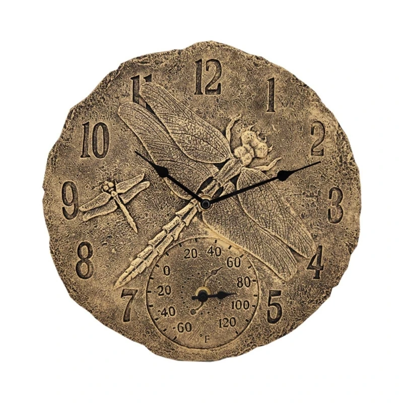 Reloj pared impermeable libre del jardín resina KX4B Reloj pared con termómetro para hogar