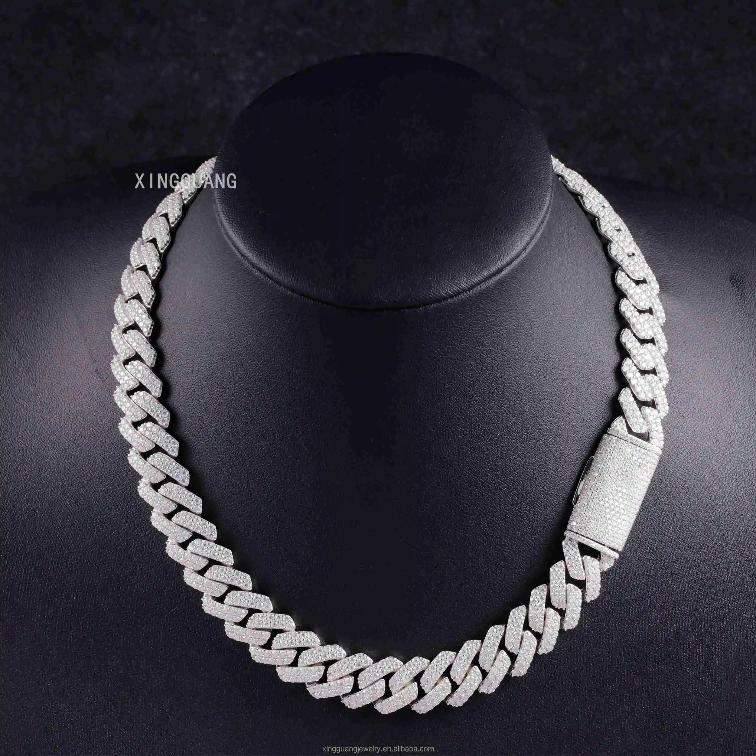 Style Cuban New Chain 2 Rows 15mm Hip Hop Jewelry Sterling Silver Ice Out Bling Moissanite Diamond 100% Pass Test Cuban Necklace