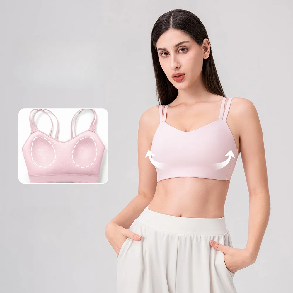 Sujetador deportivo de una pieza para mujer, con copas, de alta elasticidad, ajuste suave, para entrenamiento, running y yoga