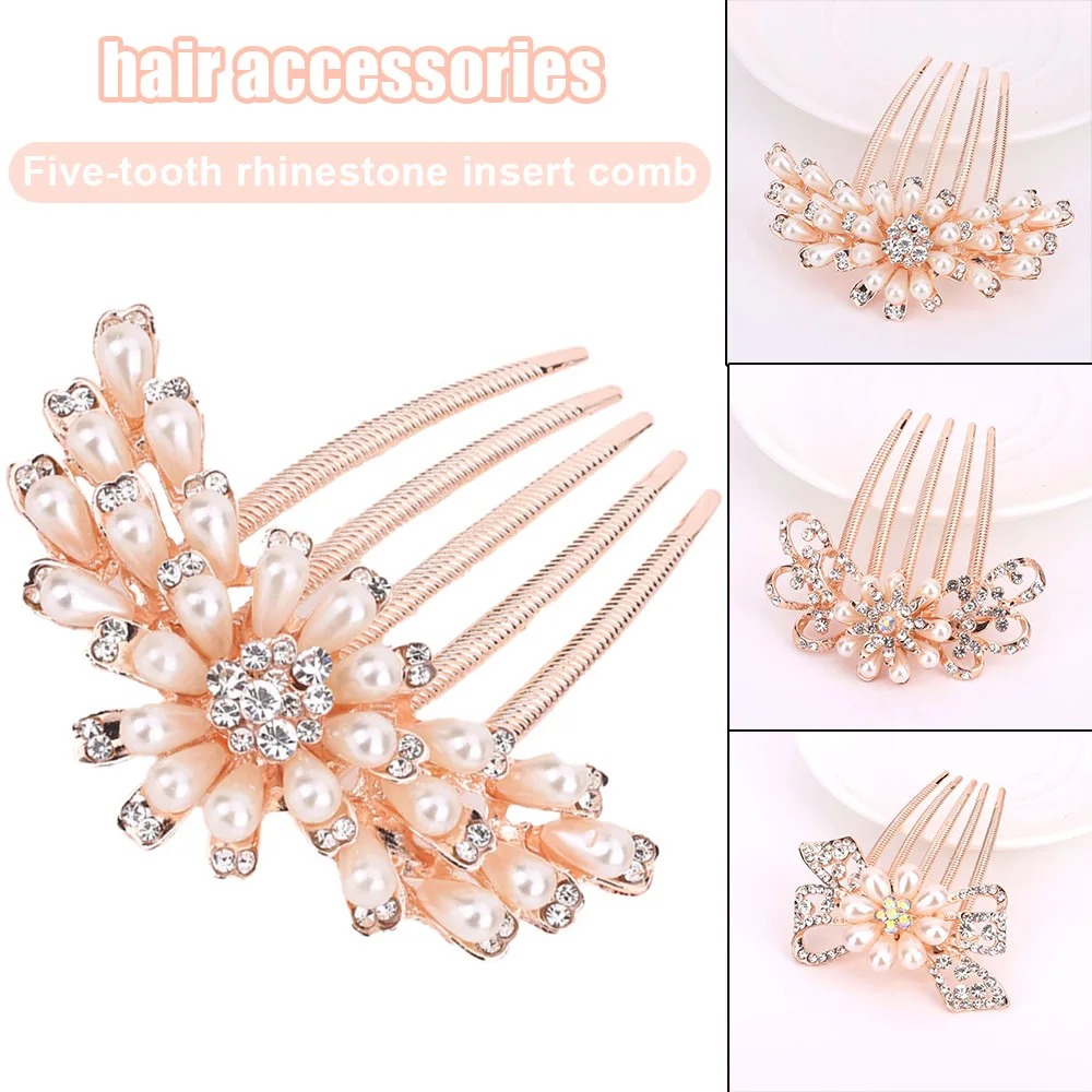 Bride Sunflower Hair Side Comb Clips Dazzling Rhinestones Messy Bun Maker Retro Hair Piece for Woman Hair Decorative Ornaments