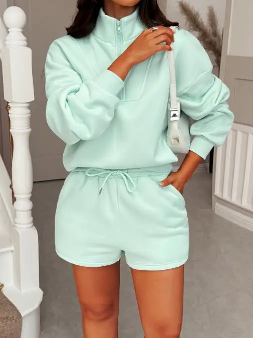 

Two-Piece Set 2025 Latest Autumn/winter Fashion Vacation Style Long Sleeved Hoodie and Short Pants Set for Women's Clothing