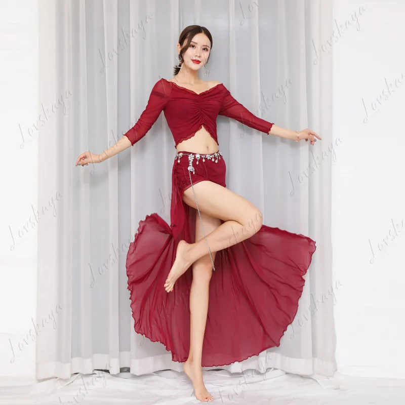 ملابس ممارسة الرقص الشرقي، ملابس للمبتدئين للنساء، مجموعة كاملة من أزياء الرقص الشرقي، فستان طويل للأداء #5