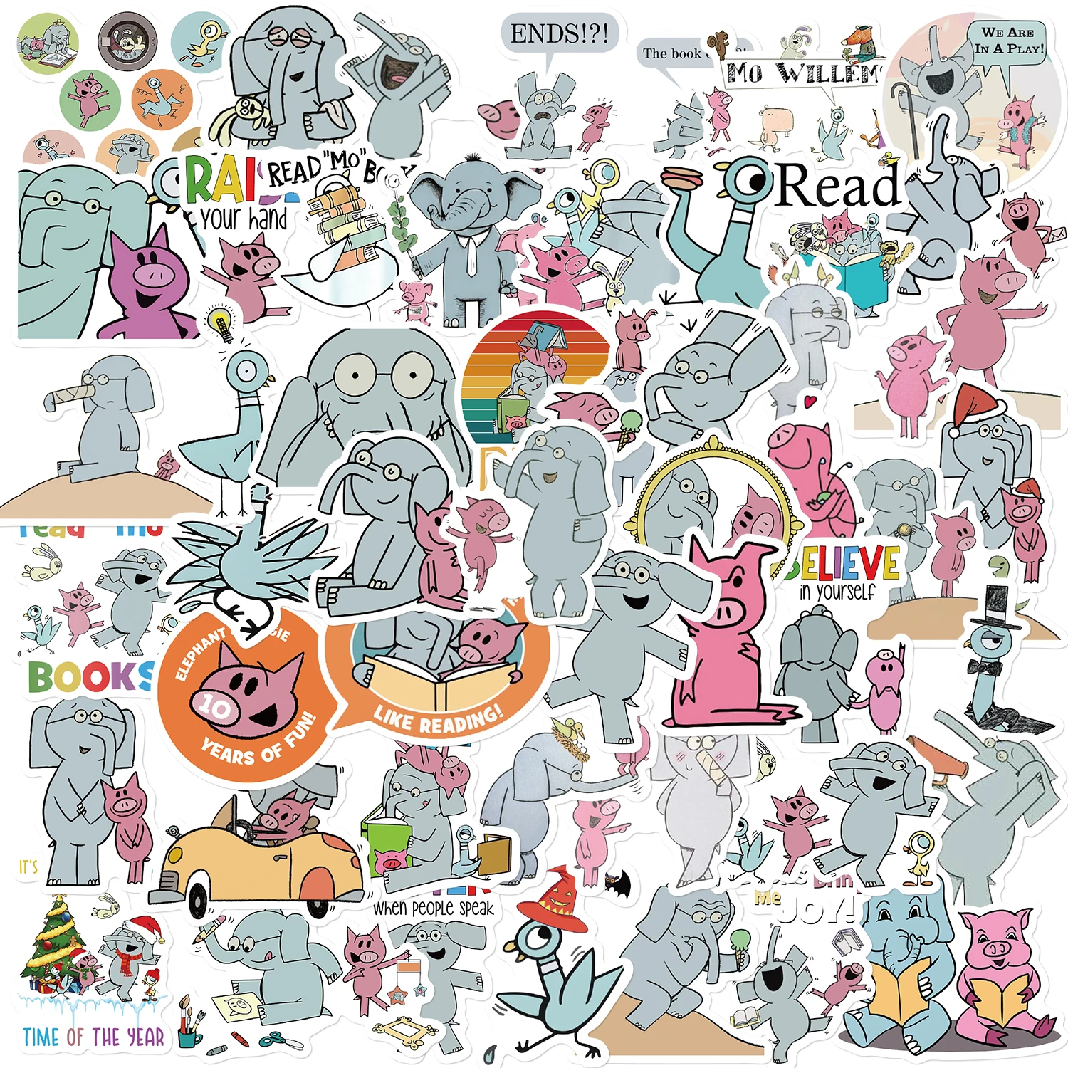 10/50PCS Cool Cartoon Elephant and Piggie Waterproof Stickers Decoration Decals Motorcycle Laptop Phone Luggage Car Sticker Toy