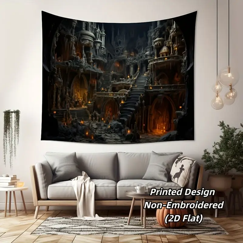 VIKAMA Dark Fantasy Castle Tapestry Gothic Cave Dungeon Wall Hanging Medieval Style Aesthetic Dorm Bedroom Home Wall Decor