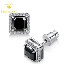 All Moissanite Stud Earrings for Women Men Black Square D Color Diamond S925 Sterling Silver 18K White Gold Plated Jewelry Gift