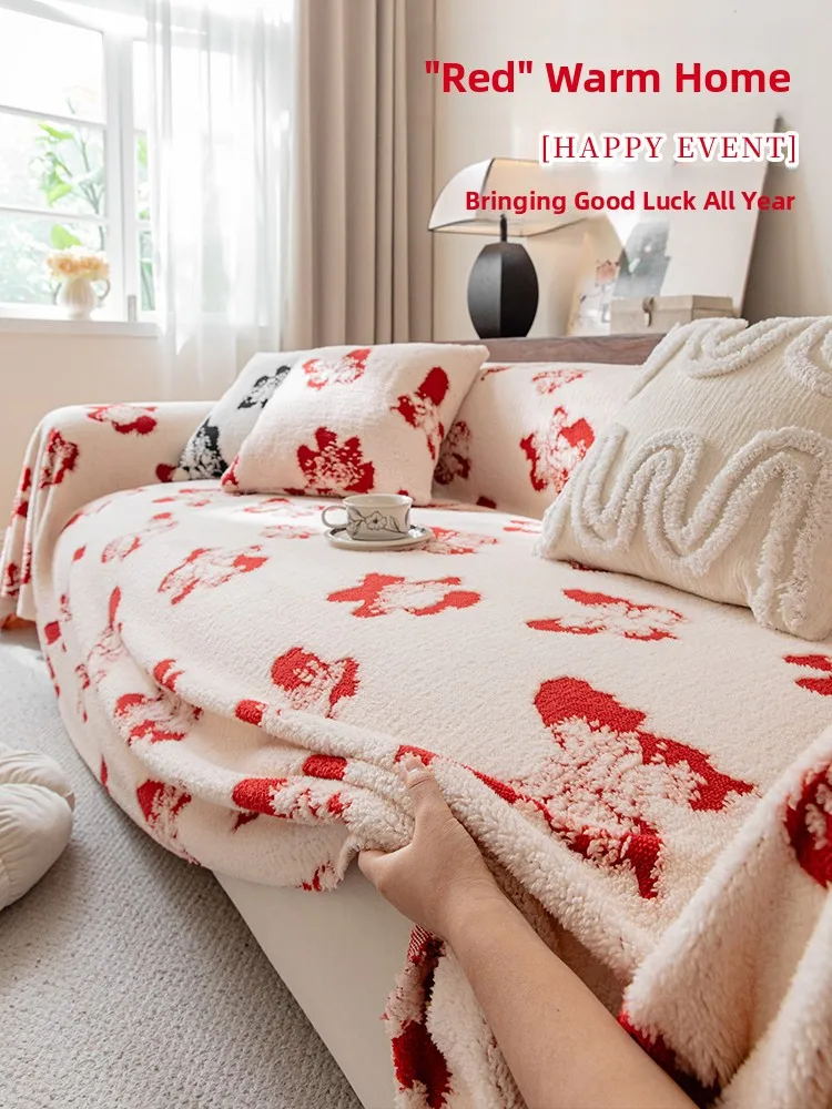 

Red Sofa Cover Cloth Dustproof Thiened Living Room Couch eet Full Cover New Year Sle Warm Cotton Velvet Tee-er Sofa