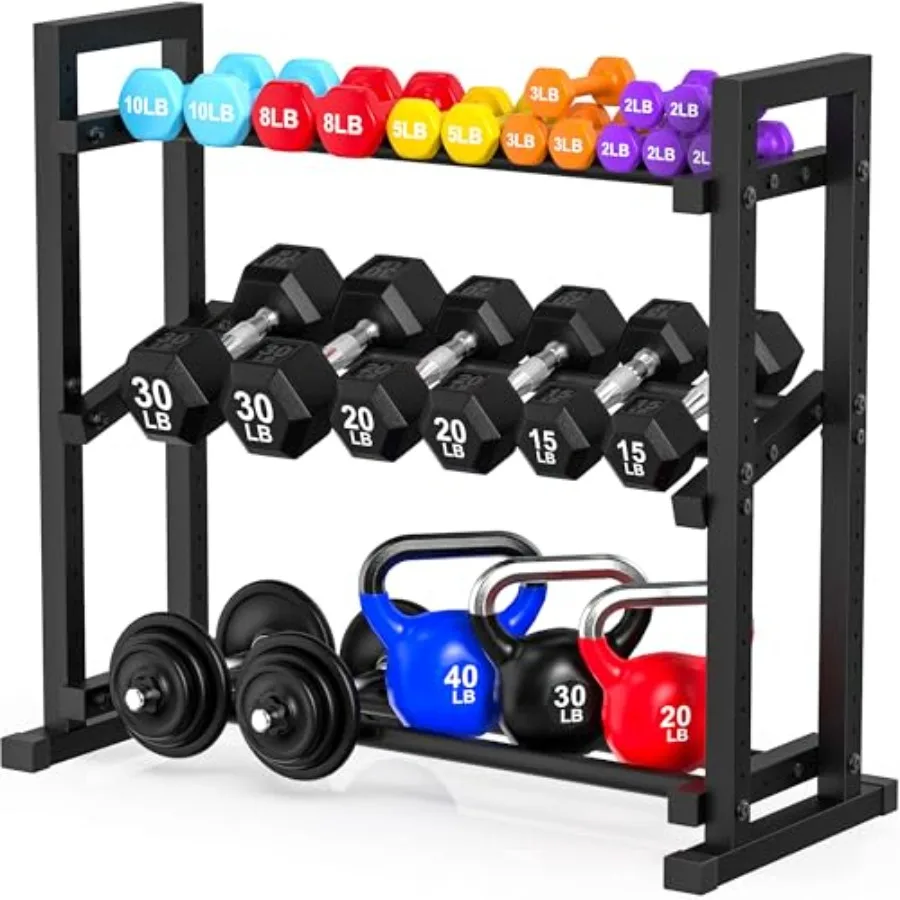 3-Tier Adjustable Dumbbell Rack, Weight Rack for Home Gym Storage, Heavy Duty Weight Stand for Dumbbells, Kettlebells and Free