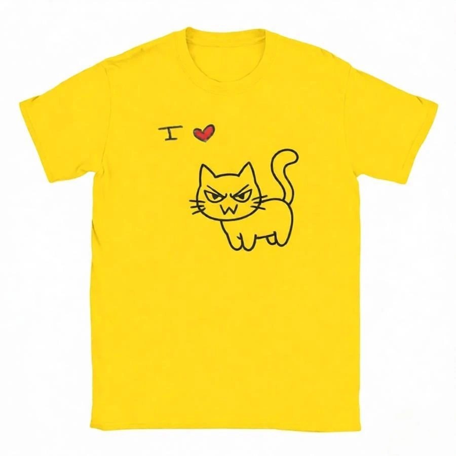 Kawaii Angry Cats Graphic Print Women Tee Crew Neck Short Sleeve Korean Casual Daily Breathable Soft Cozy Women High Quality Tee