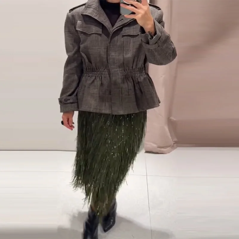 

Женское элегантное модное платье высокого качества, повседневная юбка средней длины с кисточками и блестками, ночное вечернее платье, новые универсальные платья с высокой талией