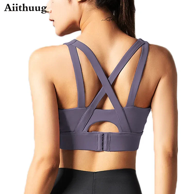 Aiithuug Sports Bra for Women Criss-Cross Back Padded Sports Bras Bounce Control Support Yoga Bra with Removable Cups Gym Bra