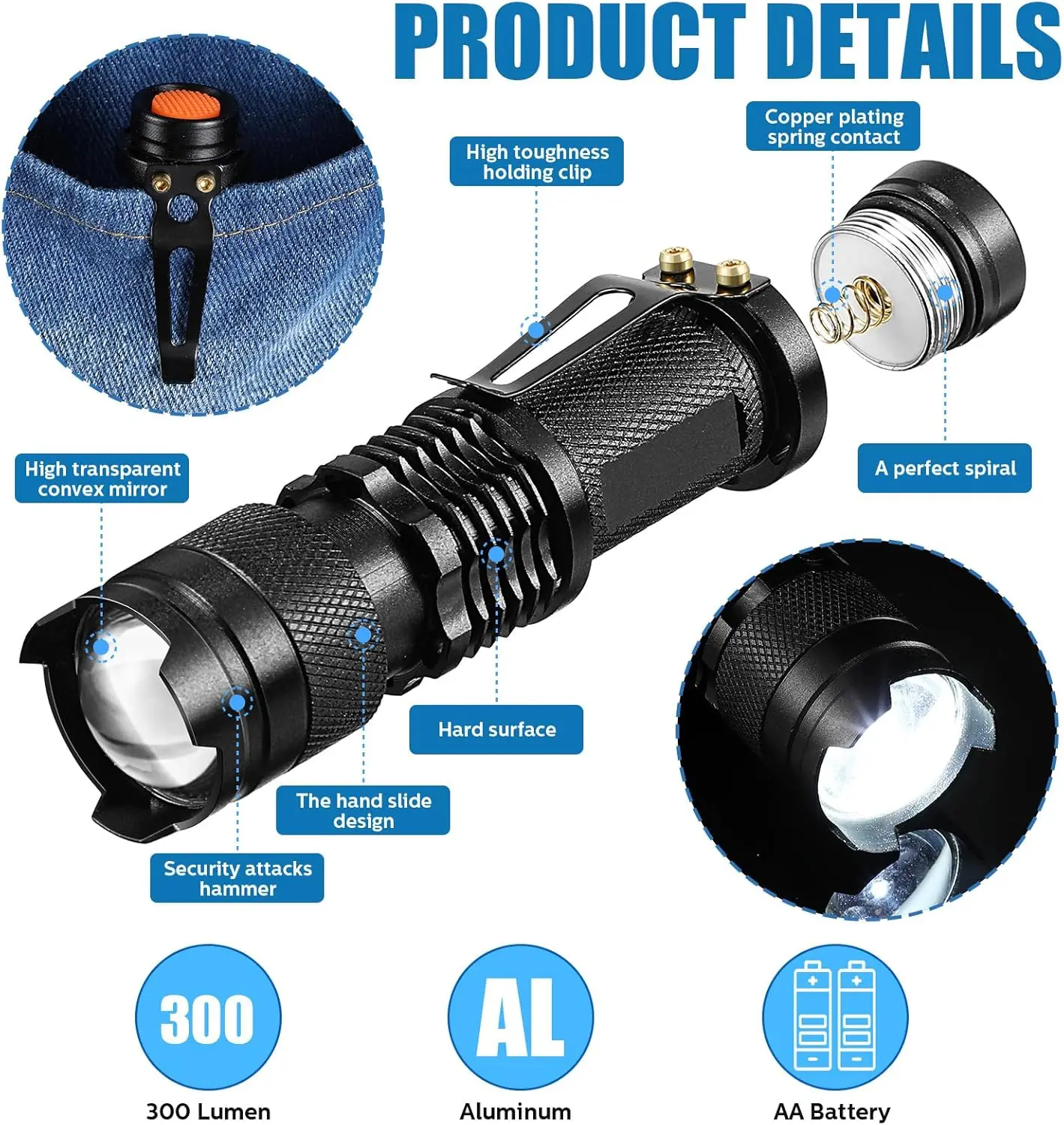 20-Pack Mini LED Flashlight, 3 Modes, Water Resistant, Adjustable Focus for Outdoor & Indoor Use