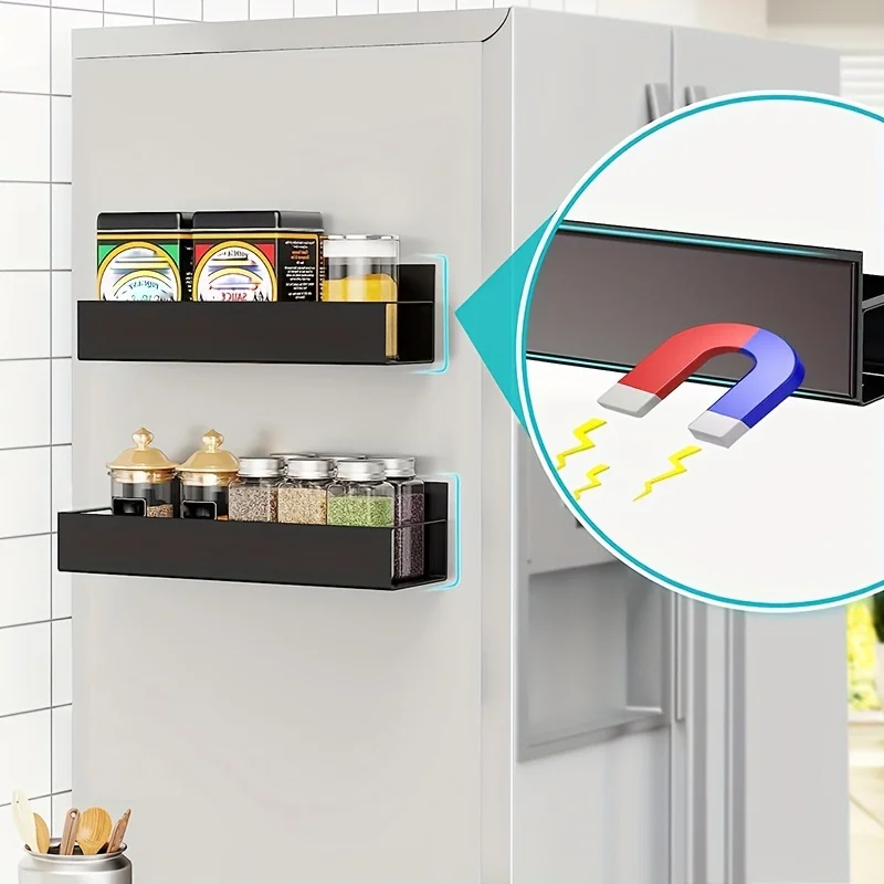 2pcs Refrigerator Magnetic Adhesive Shelf, Kitchen Sidewall Mounted Shelf, Household Storage Shelf, Home Kitchen Supplies