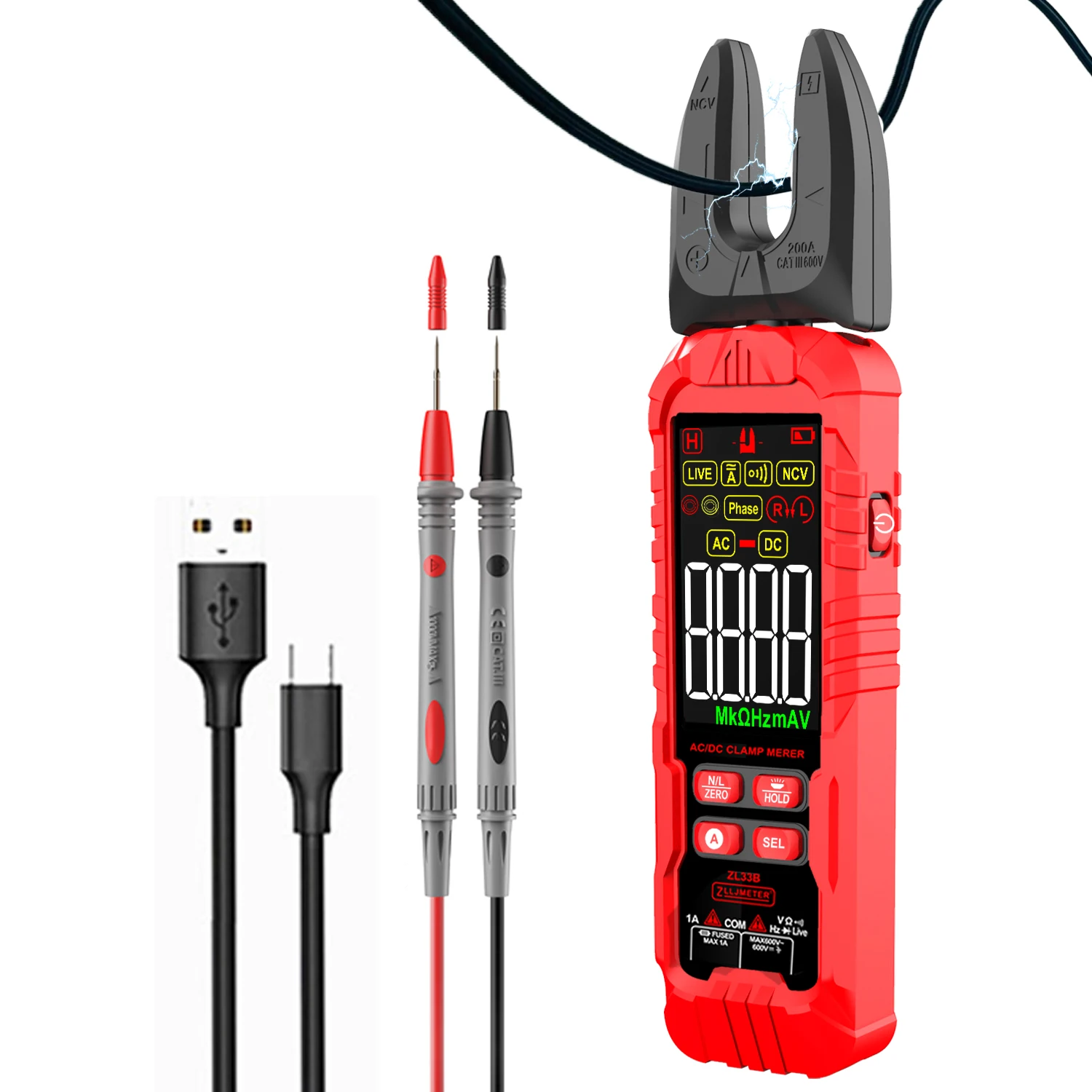 4000 Counts Digital Clamp Meter Large Color Screen DC/AC Current Voltage Tester 200A Amp Multimeter Car Hz NCV Ohm Resistance