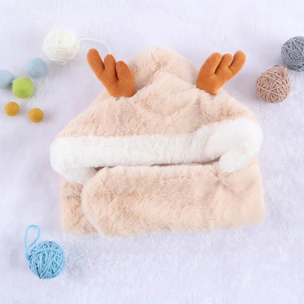 

Unique Winter Cashmere Solid Color Ear Protector Children Hat Christmas Hat With Scarf Korean Cap