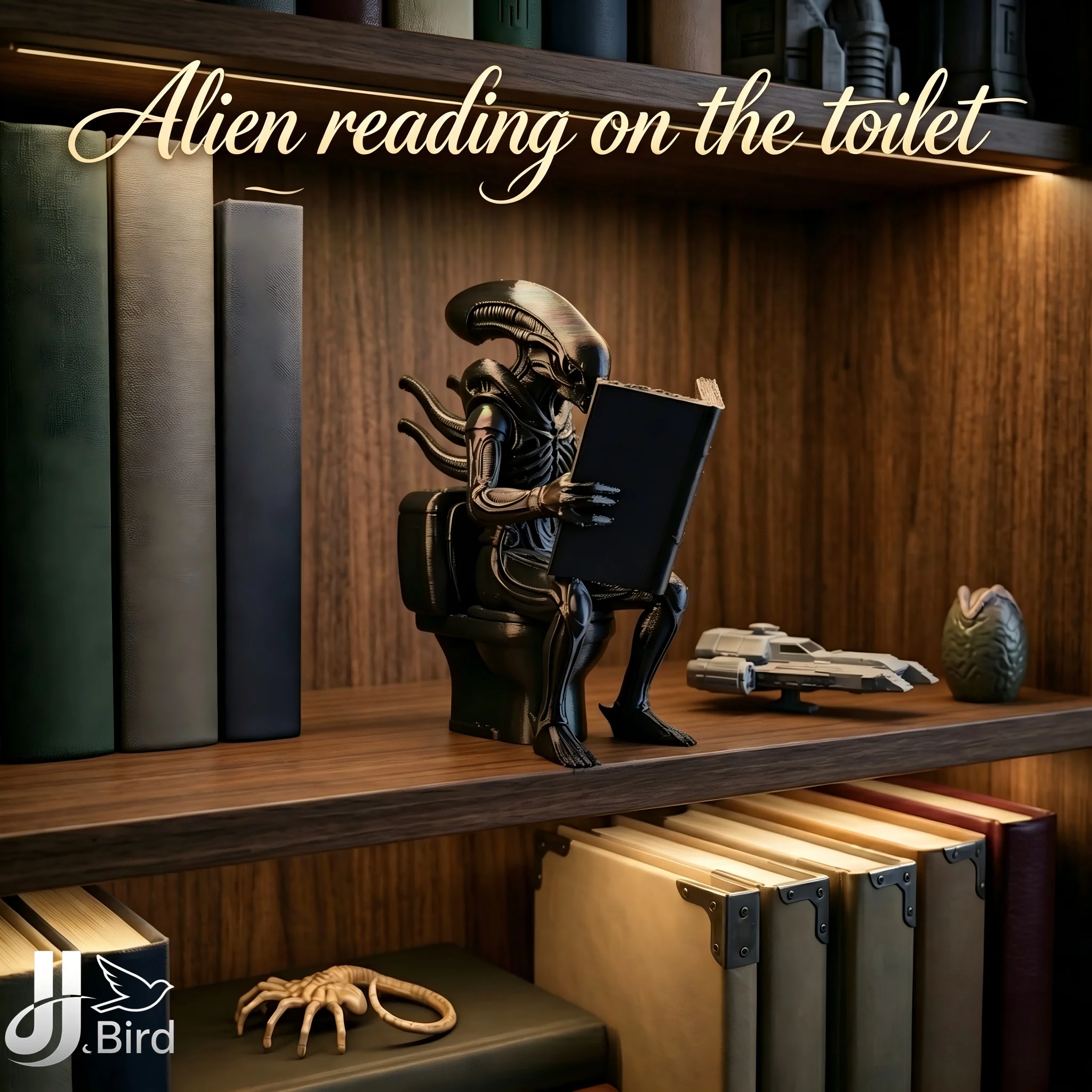 Figuras coleccionables de un alienígena leyendo en el inodoro, estatua divertida de ciencia ficción, tamaño 3.86 pulgadas de altura, 3.15 pulgadas de ancho, 1.97 pulgadas de largo.
