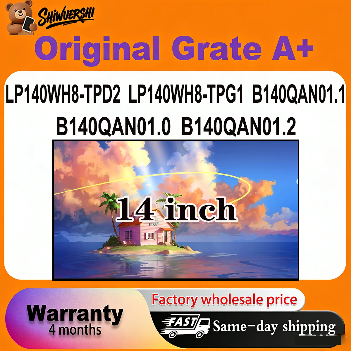 

Original New A+ 14 inch Slim Laptop Lcd Screen Panel LP140WH8 TPD2 LP140WH8 TPG1 B140QAN01.1 B140QAN01.0 B140QAN01.2