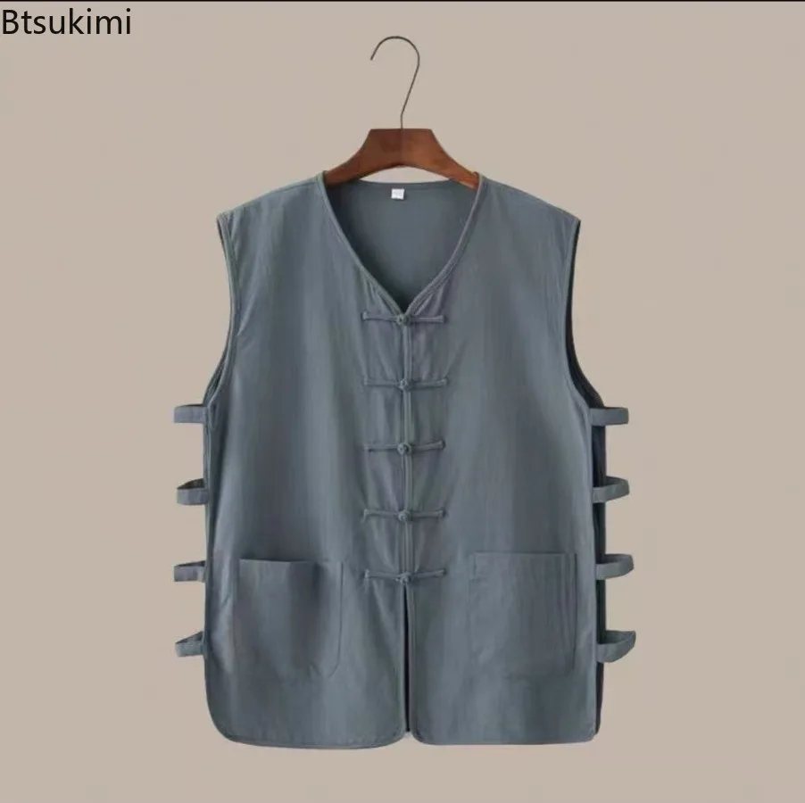 

Summer Traditional Men Clothing Comfortable Cotton Linen V-neck Tank Tops Chinese Style Casual Kung Fu Tops Male Tang Suit Vest