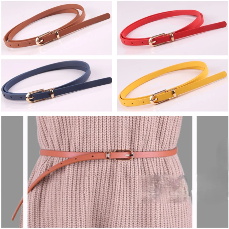 

Women Imitation leather Thin Belts Adjustable Waist Belt Alloy Pin Buckle Elegant Dress Decorative Waistband for Lady Fashion