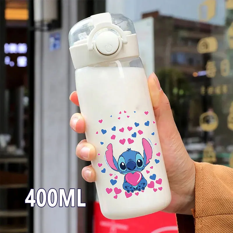 600/400ML Lilo&Stitch Straw Bottles Disney Drinking Office Transparent Portable Anti Drop Children\'s Water Bottle PC Material