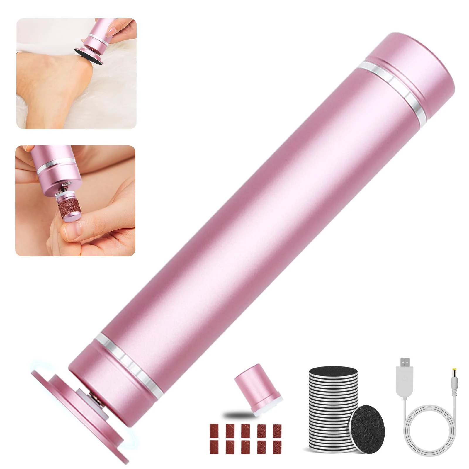 Electric Foot Sander, Portable Rechargeable Foot Sanding Nail Polishing Tool, 1500mAh, with 60 Replacement Sandpapers