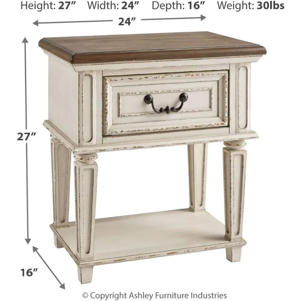 منضدة Ashley Realyn التقليدية على طراز الكوخ مع درج متوافق ورف مفتوح، شيب