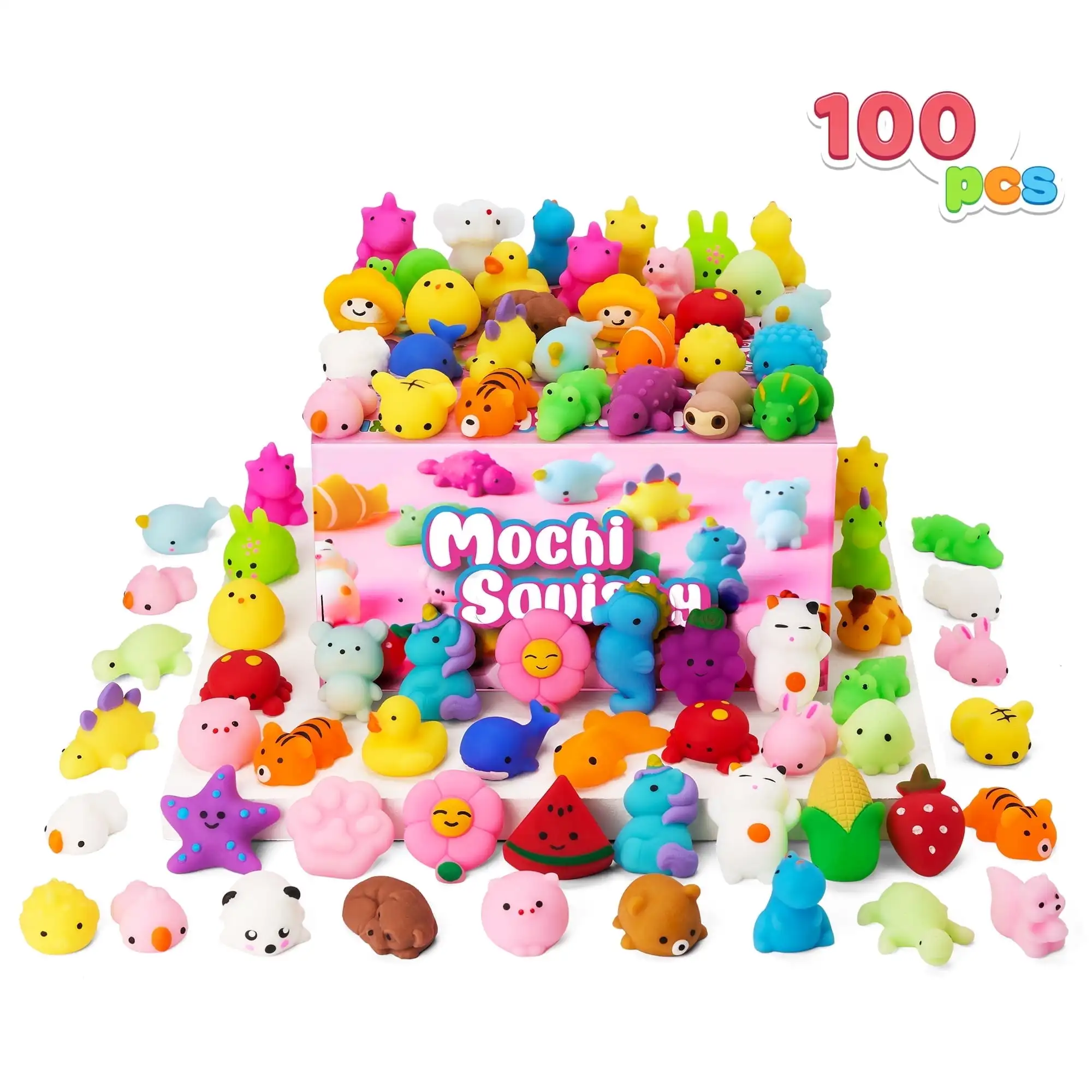 Joyfy 100 pezzi mini animali e frutta mochi squishy per bambini bomboniere giocattoli antistress novità giocattoli agitati regali di compleanno
