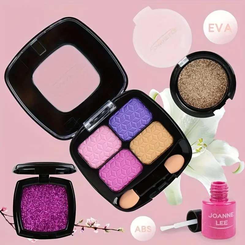 مجموعة مكياج كاذبة، مجموعة مستحضرات تجميل ألعاب غير سامة مكونة من 13 قطعة، مع لوحة ظلال عيون، أحمر شفاه، قضيب، حقيبة مكياج، عيد الميلاد #5