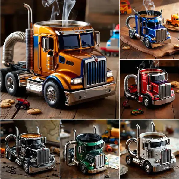 1pcs Creative Truck Design Coffee Mug 11 Ounces Semi-Trailer Water Cup Desktop Home Kitchen Semi Truck Coffee Cup Ornament