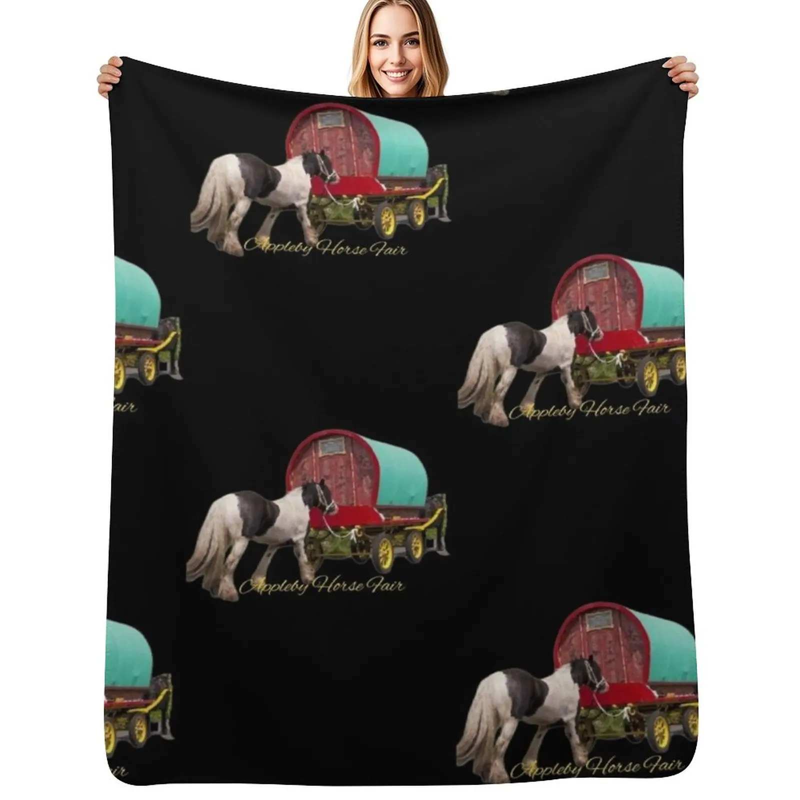 

horse drawn caravan, Appleby fair Throw Blanket Soft Plaid Retros Sofas For Baby Blankets